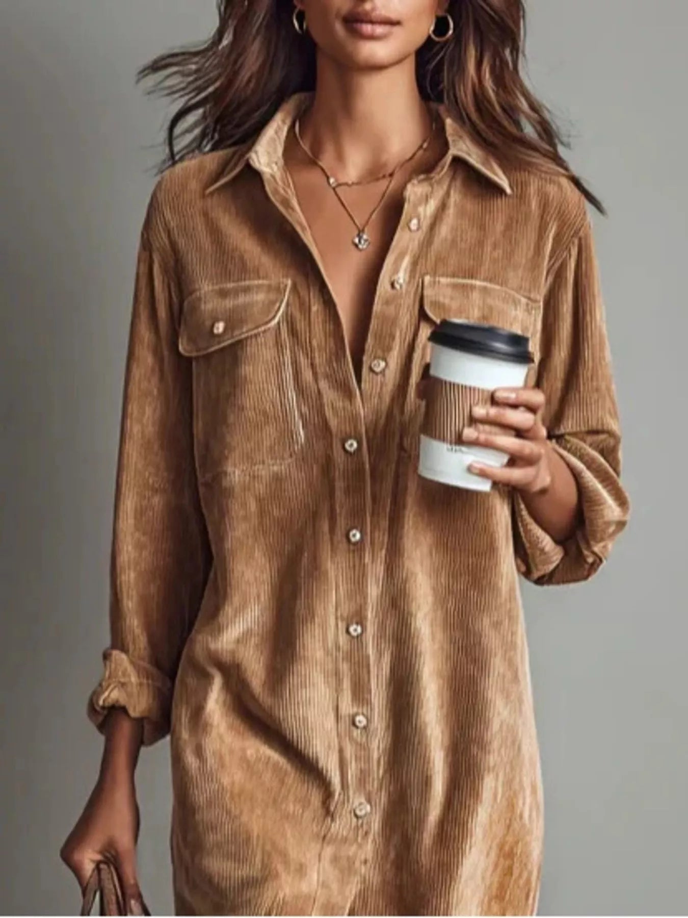 Corduroy Button-Down Midi Dress
