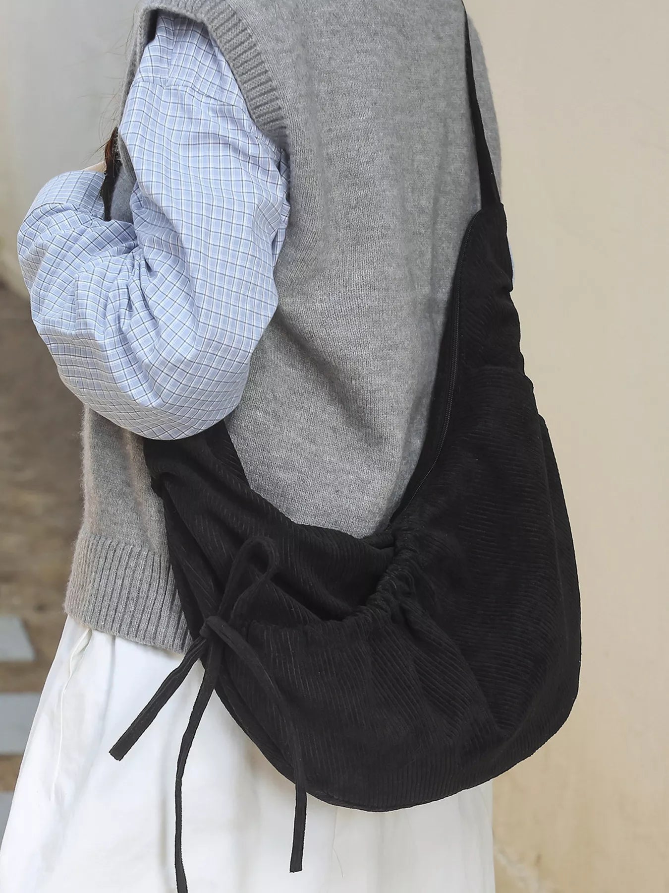 Corduroy Drawstring Crossbody Bag