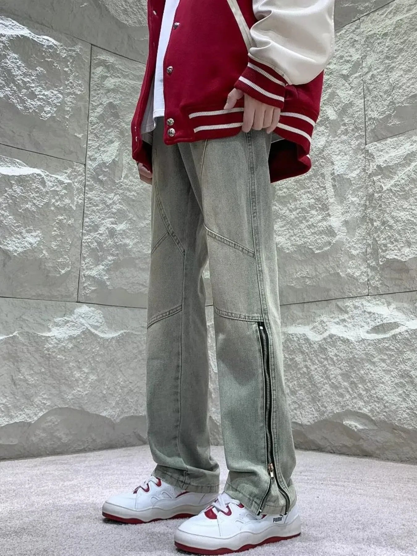 Men's Full Size Zipper Detail Straight Leg Jeans Plus Size