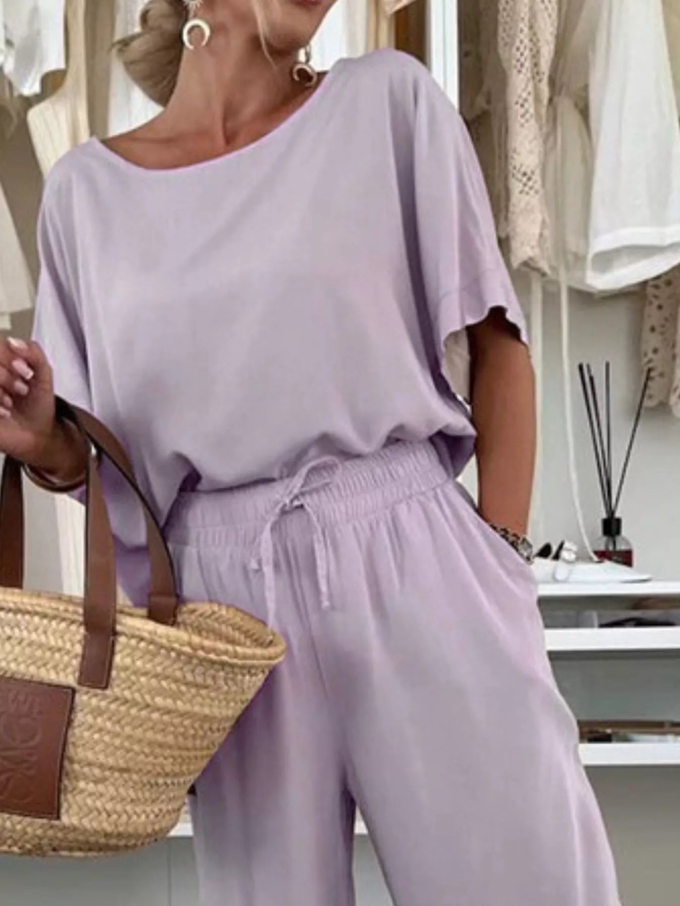 Full Size Casual Loose Round Neck Top and Pants Two-Piece Set Plus Size