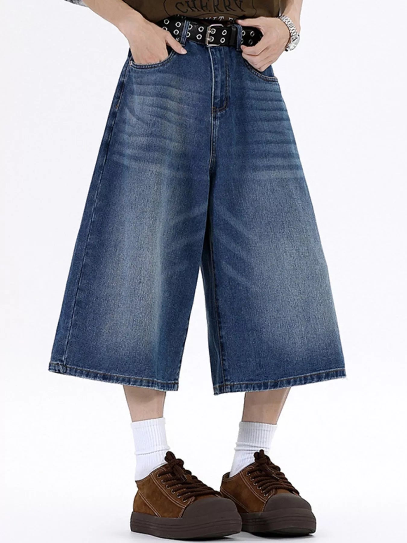 Men's Plus Size Wide Leg Cropped Jeans