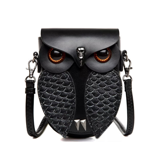 Owl Design Leather Crossbody Bag