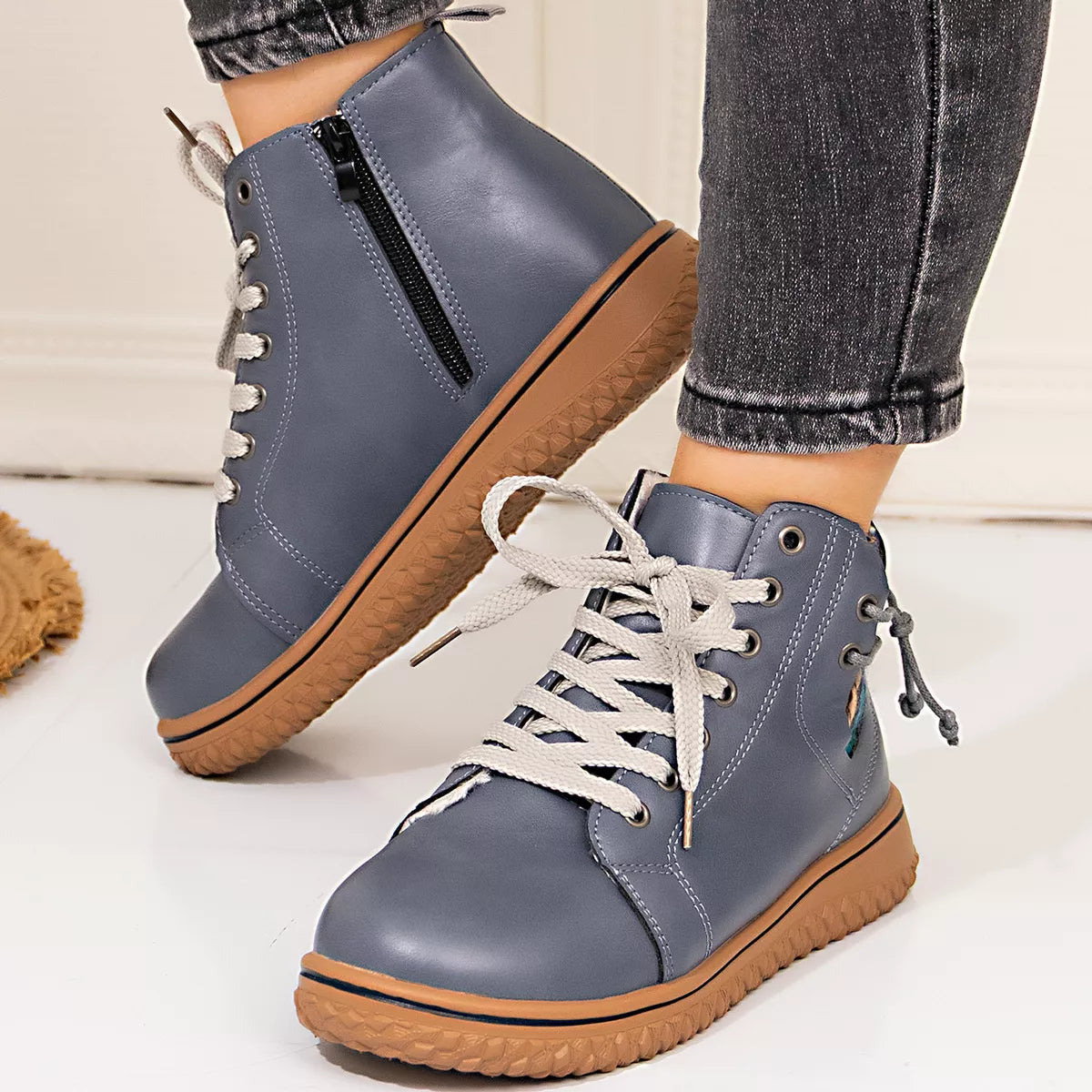 Lace-Up Ankle Boots with Zipper Detail