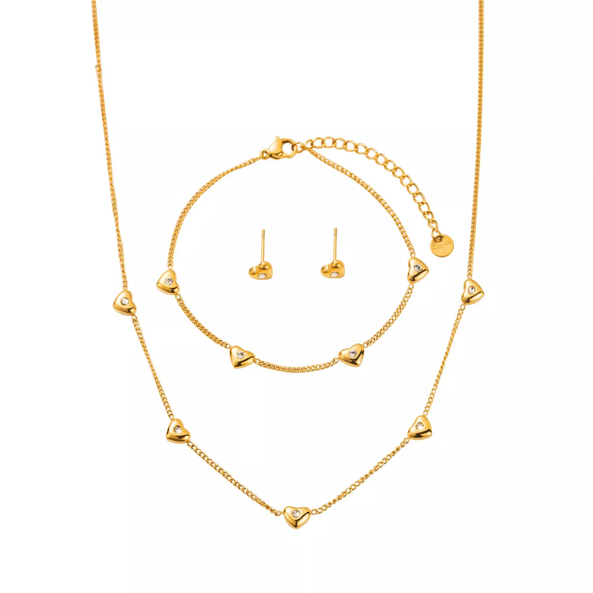18K Gold-Plated Heart Earrings & Bracelet and Necklace Jewelry Set