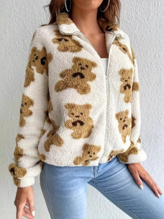 Teddy Bear Fuzzy Zip-Up Jacket