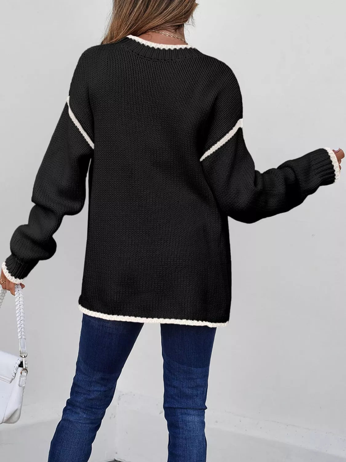 Contrast Trim Round Neck Sweater