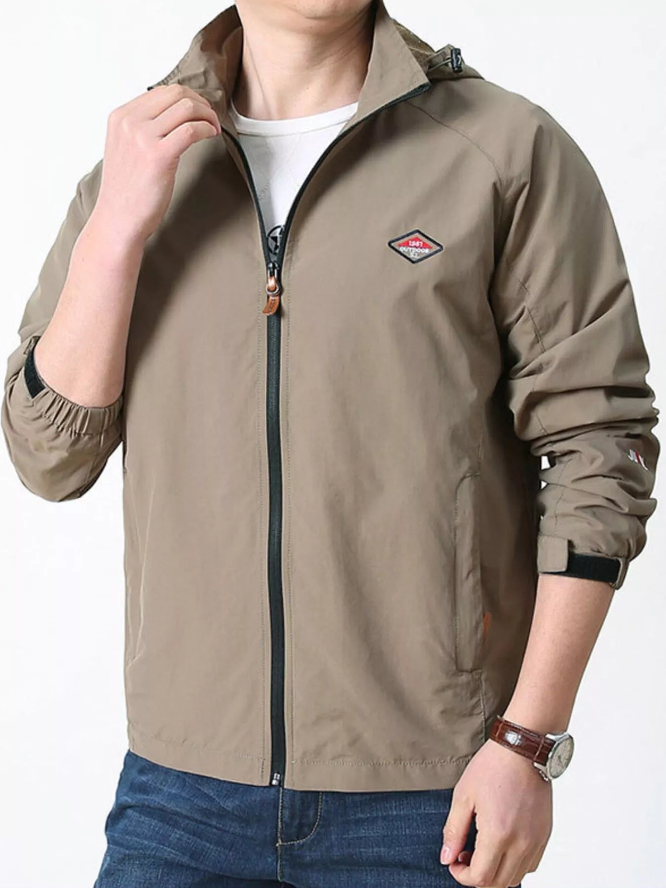 Men's Plus Size Lightweight Hooded Windbreaker Jacket