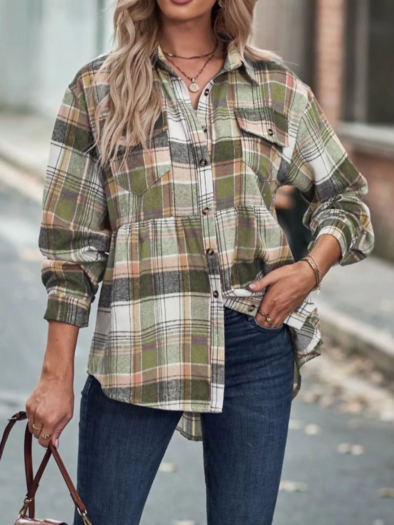Plaid Button-Down Long Sleeve Shirt