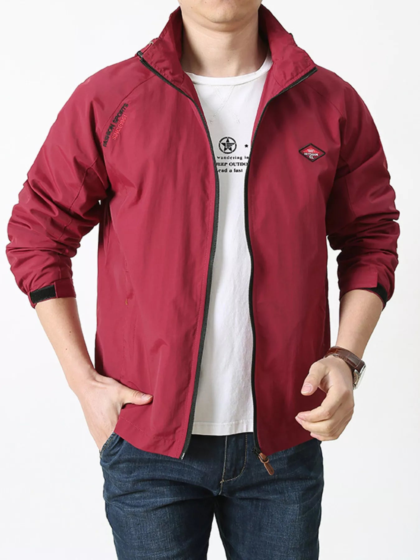 Men's Plus Size Lightweight Hooded Windbreaker Jacket