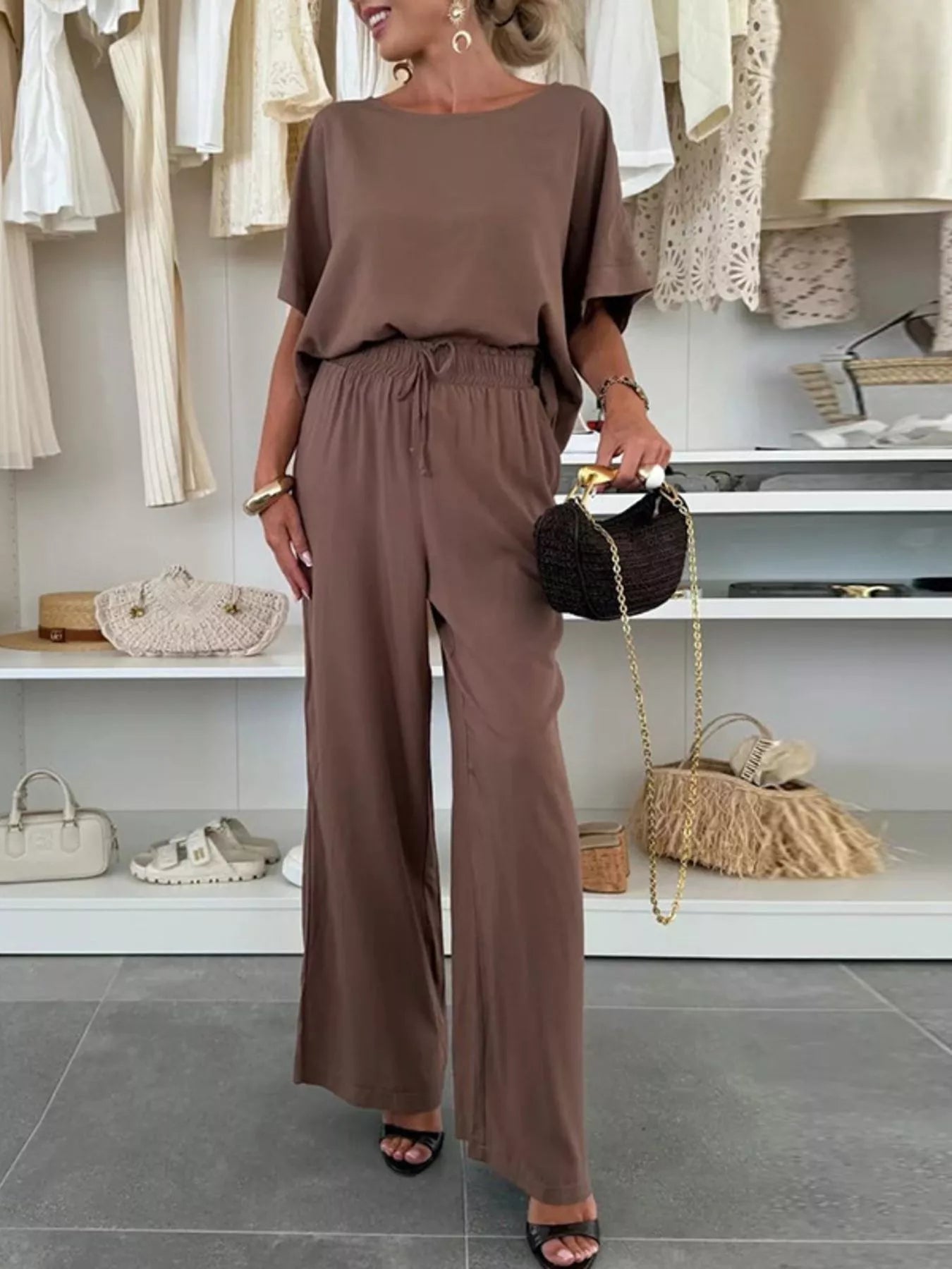 Full Size Casual Loose Round Neck Top and Pants Two-Piece Set Plus Size