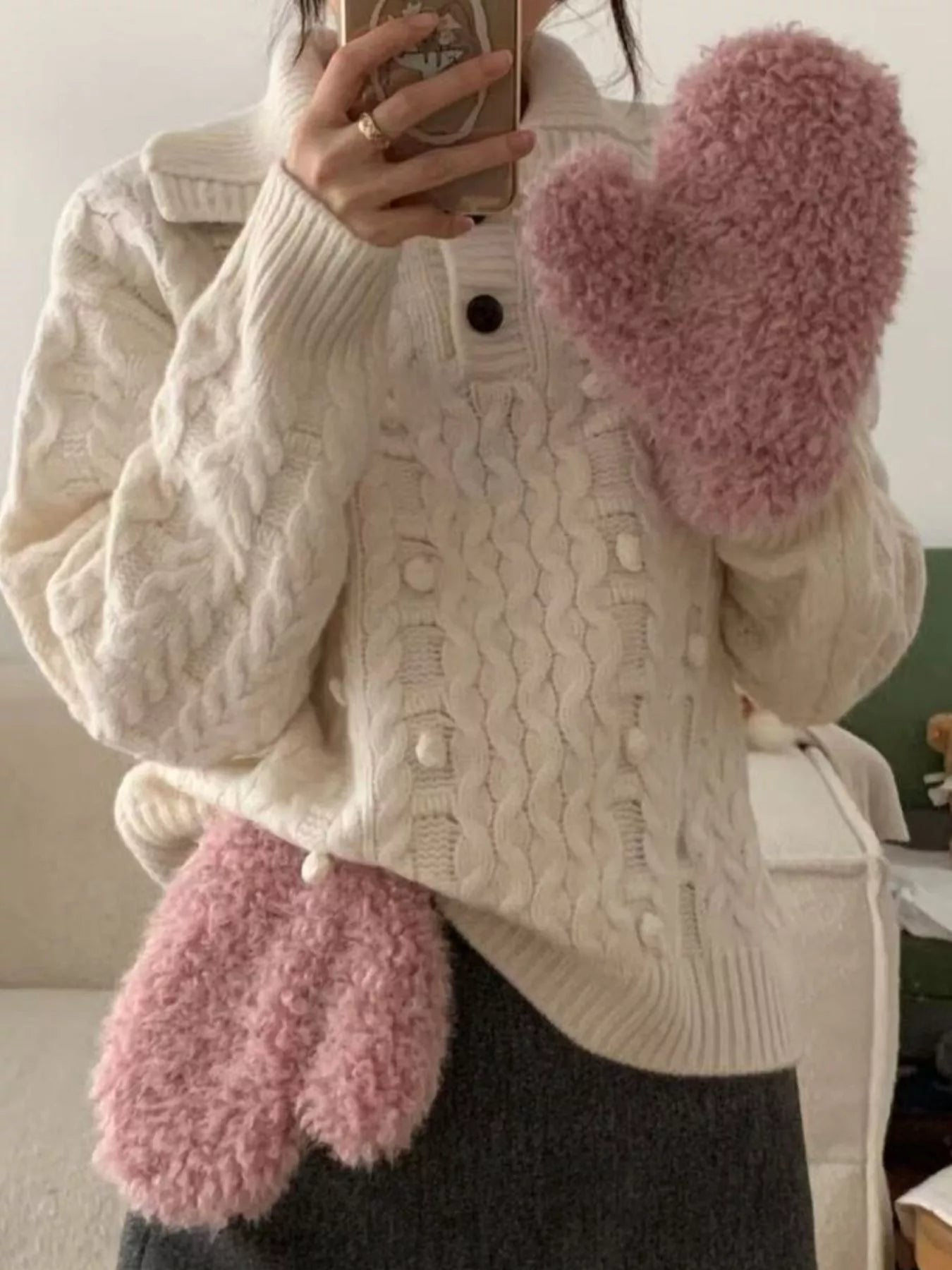 Fluffy Knit Mittens Gloves