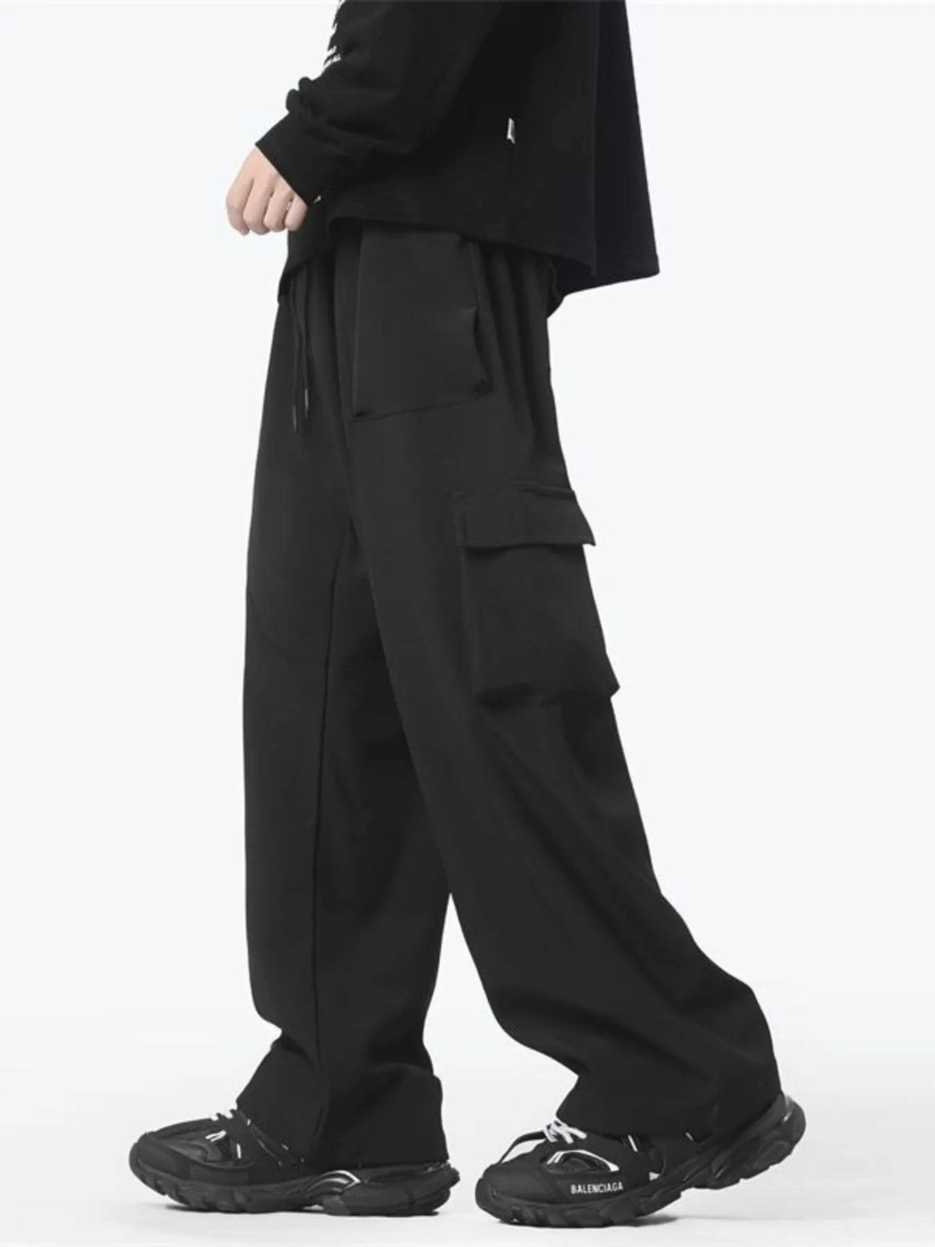 Men's Full Size Loose Fit Cargo Pants with Drawstring Plus Size