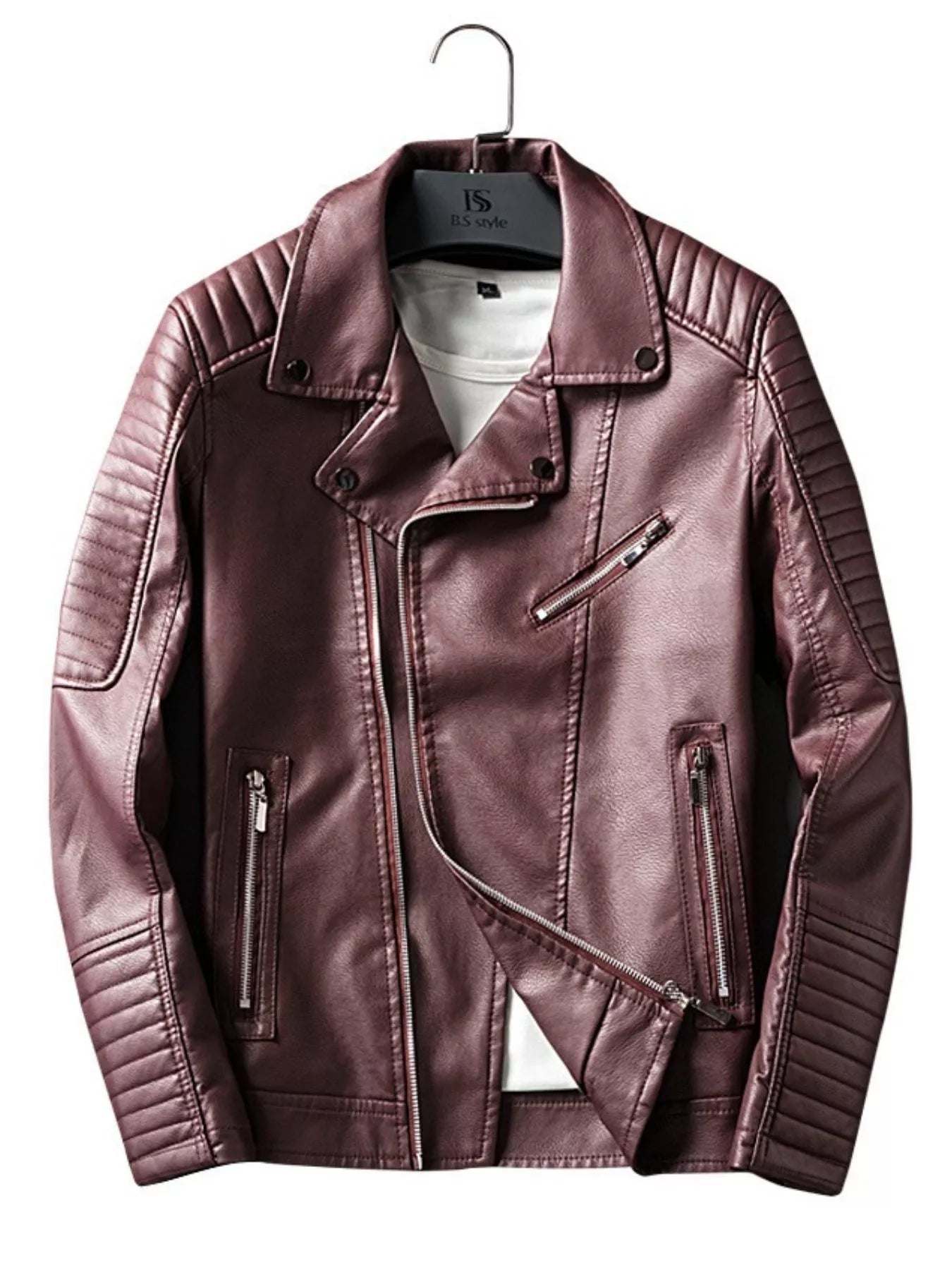 Men's Plus Size Zip Up Faux Leather Biker Jacket