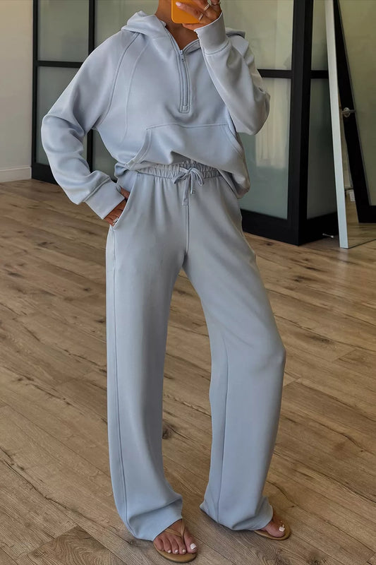 Half Zip Thumbhole Sleeve Hoodie and Pants 2pcs Outfit
