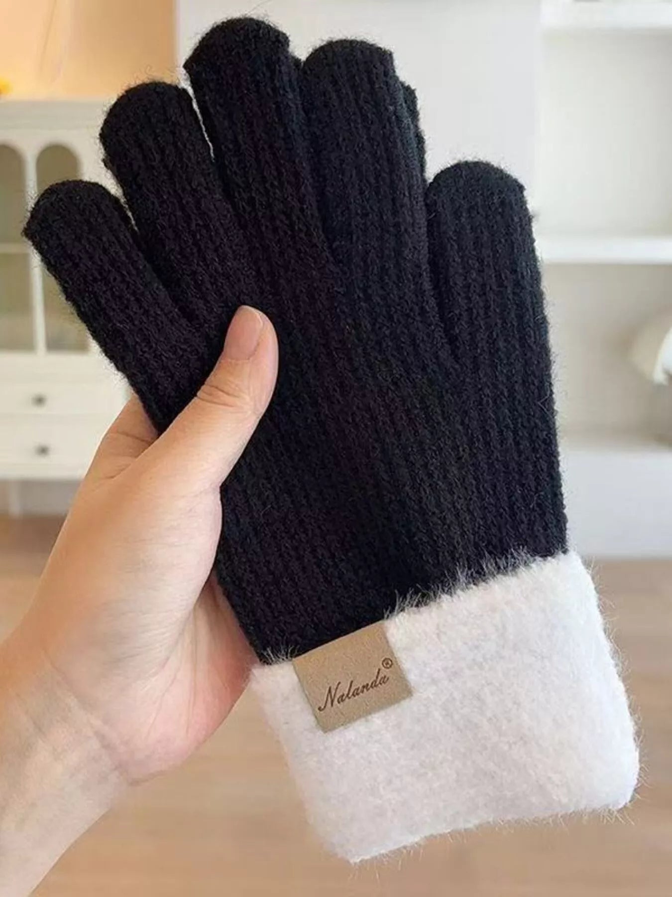 Knitted Warm Gloves with Plush Cuff