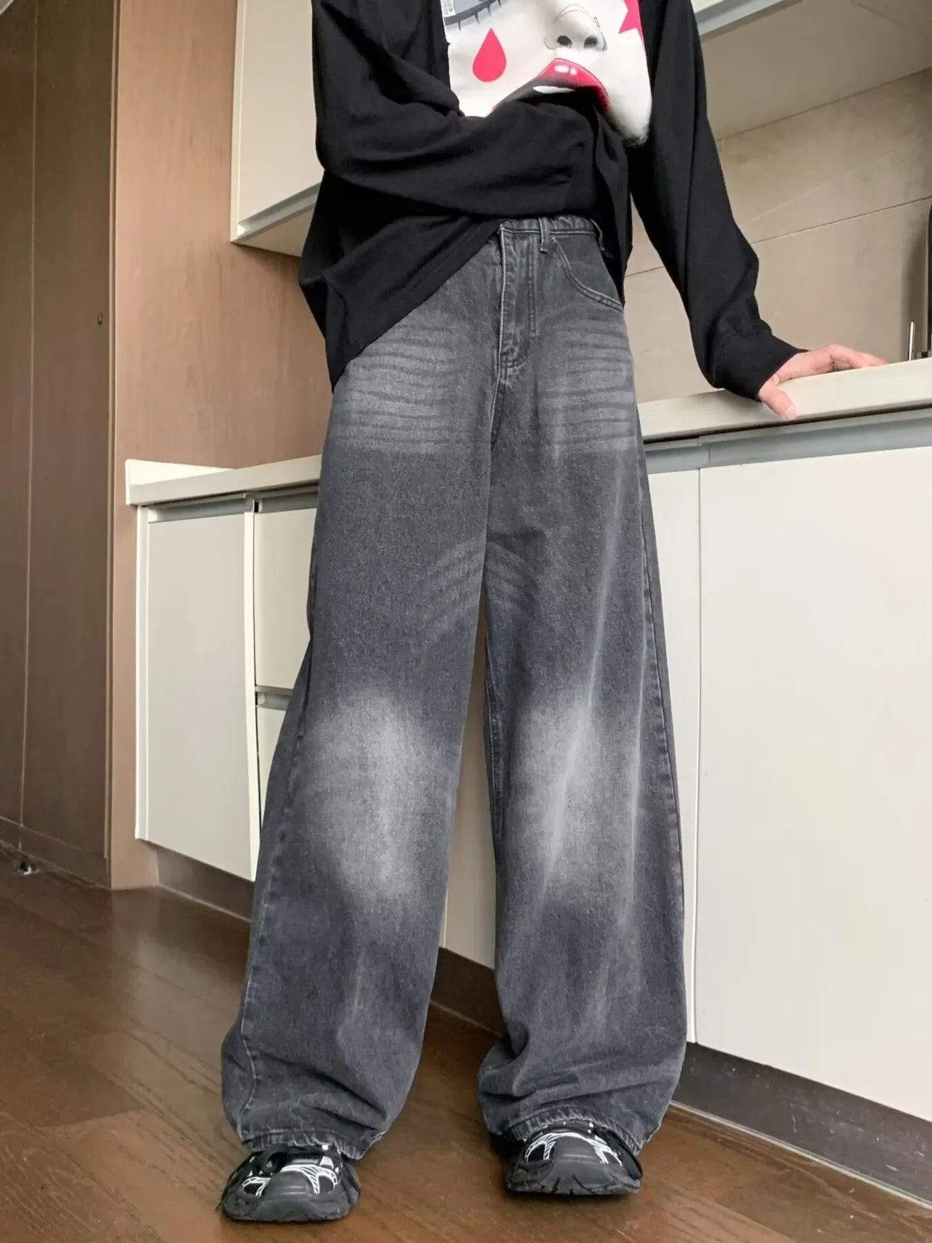 Men's Full Size Wash Wide Leg Jeans Plus Size