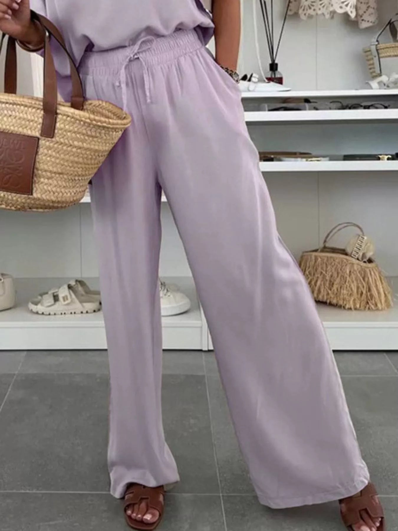 Full Size Casual Loose Round Neck Top and Pants Two-Piece Set Plus Size
