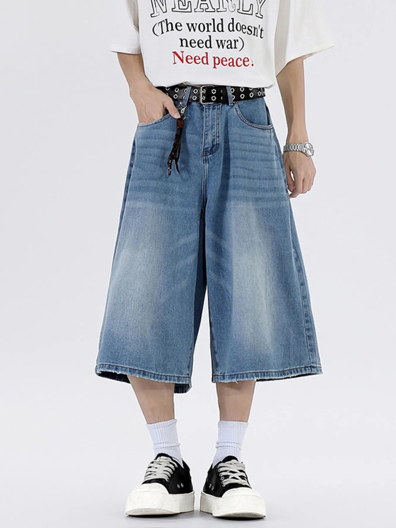Men's Plus Size Wide Leg Cropped Jeans