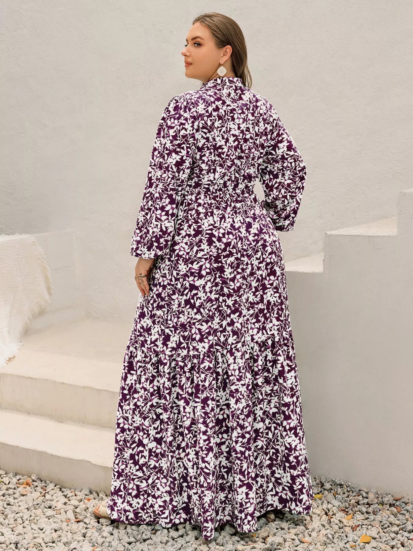 Plus Size Floral Print Maxi Dress with Long Sleeves