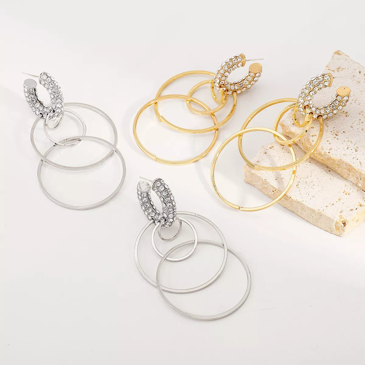 Rhinestone Hoop Dangle Earrings