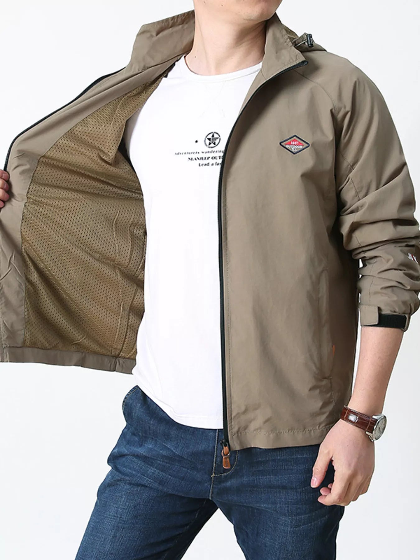 Men's Plus Size Lightweight Hooded Windbreaker Jacket
