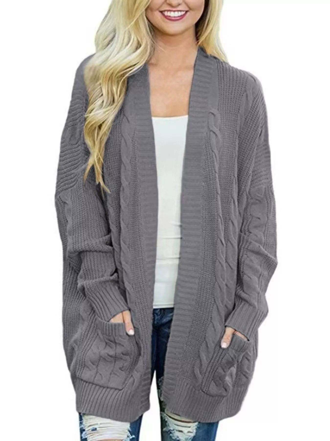 Full Size Chunky Knit Open Front Cardigan Plus Size