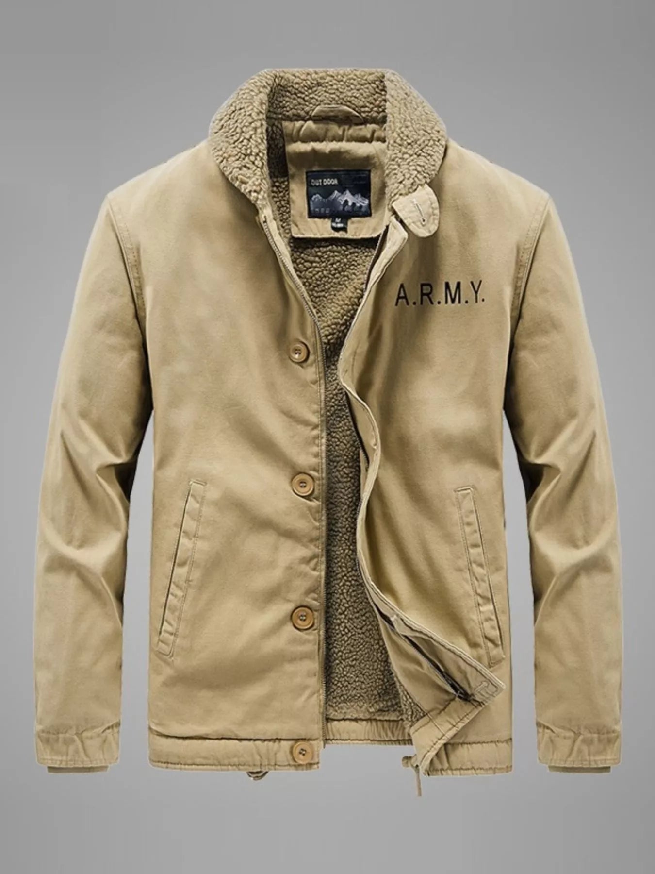 Men's Plus Size Sherpa Collar Button Up Jacket