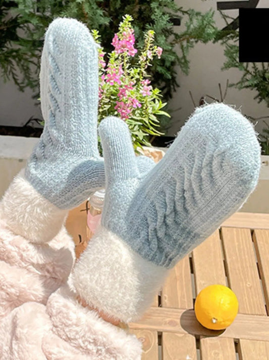 Cozy Knit Mittens with Fur Cuff