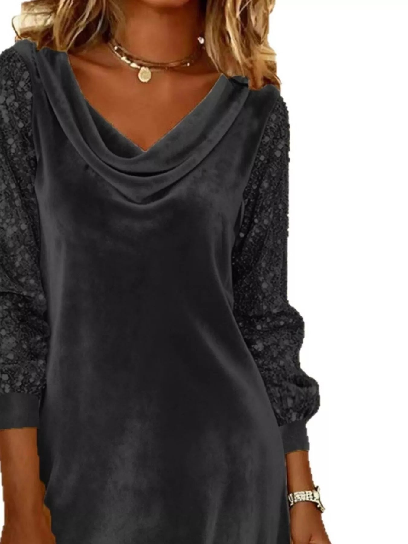Sequin Sleeve Velvet Mini Dress
