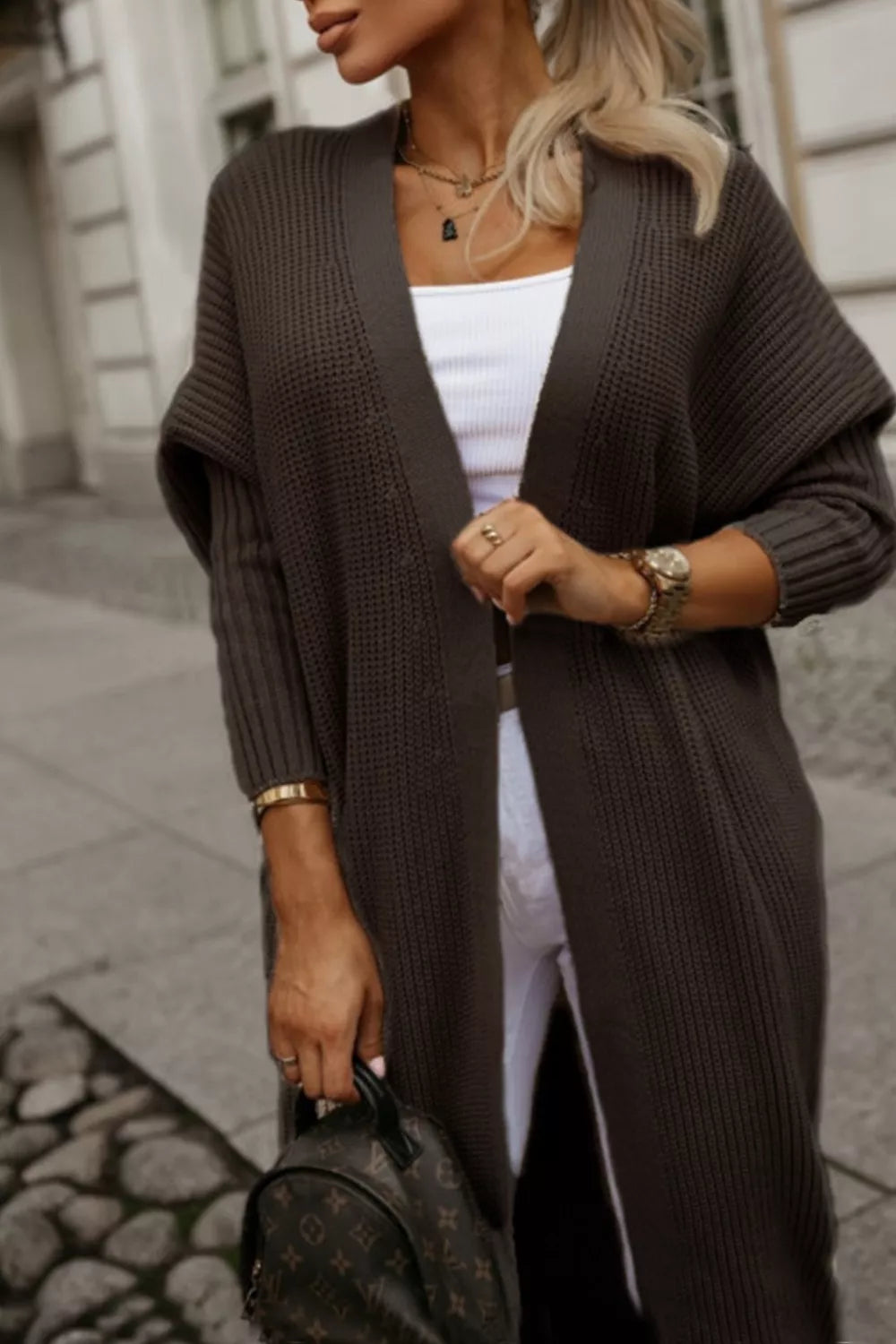 Waffle Knit Open Front Cardigan