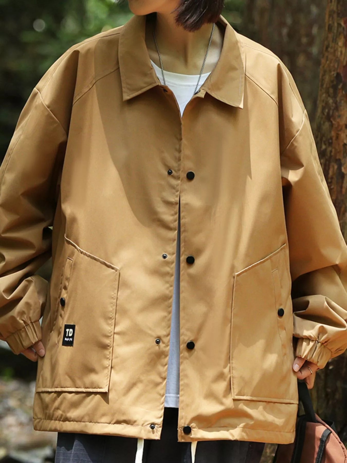 Men's Full Size Casual Snap-Down Windbreaker Jacket Plus Size