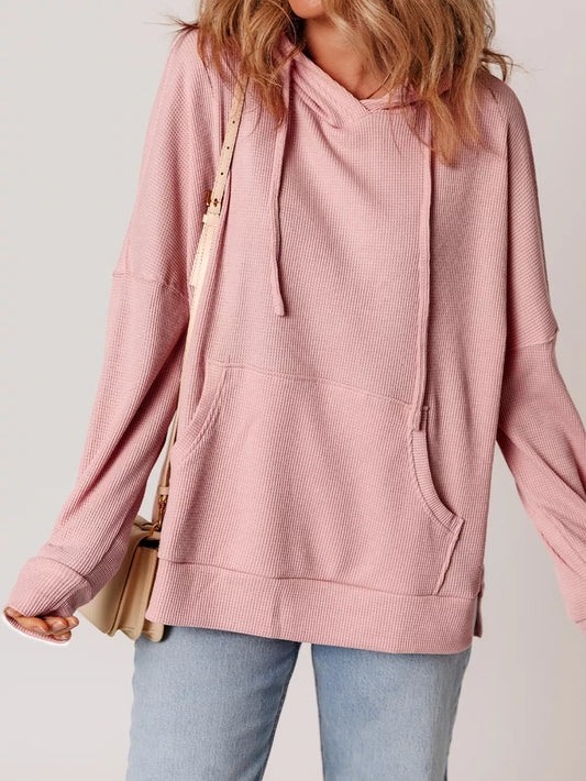 Waffle Knit Fleece Lined High Low Oversized Hoodie