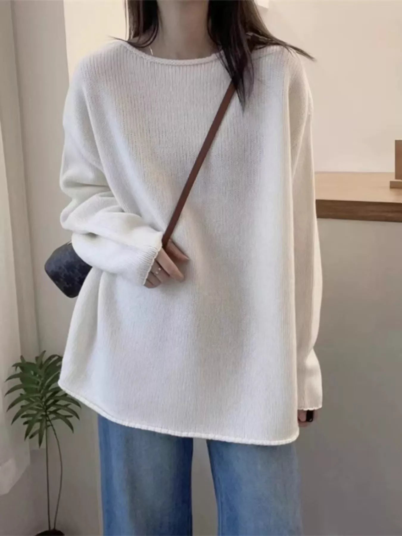 Round Neck Dropped Shoulder Sweater