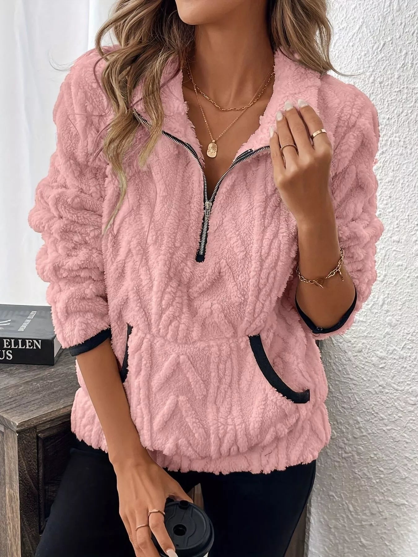 Full Size Fleece Half Zip Sweatshirt Plus Size