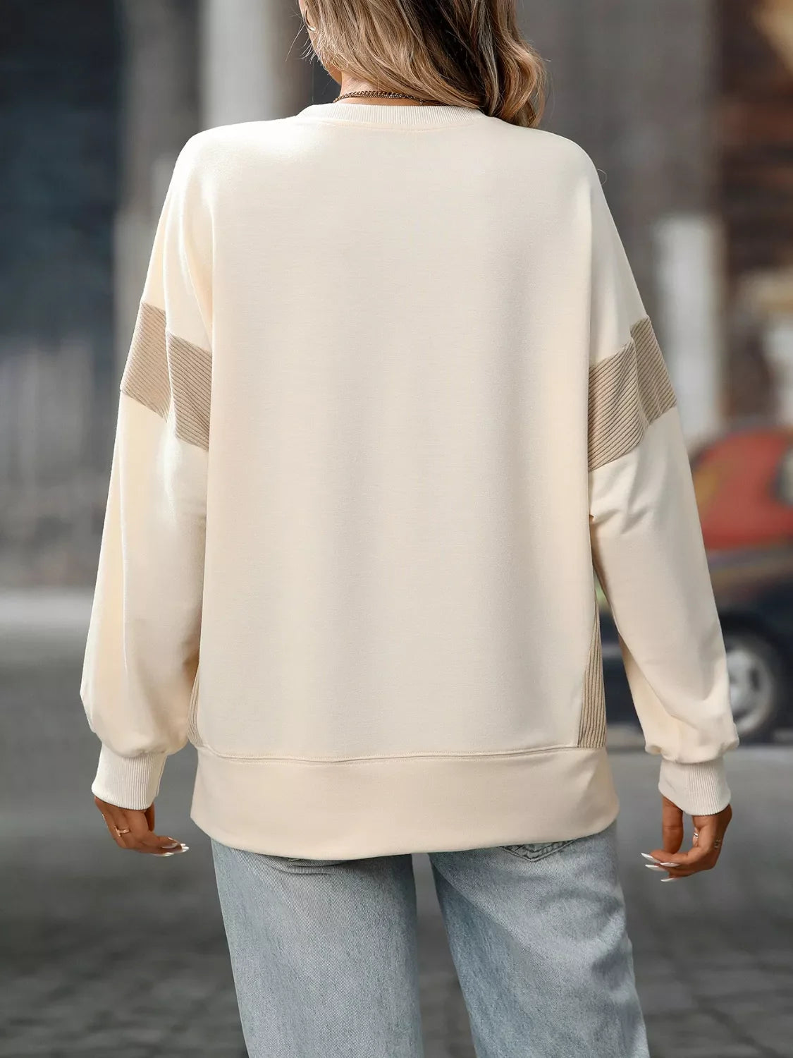 Side Slit Round Neck Sweatshirt