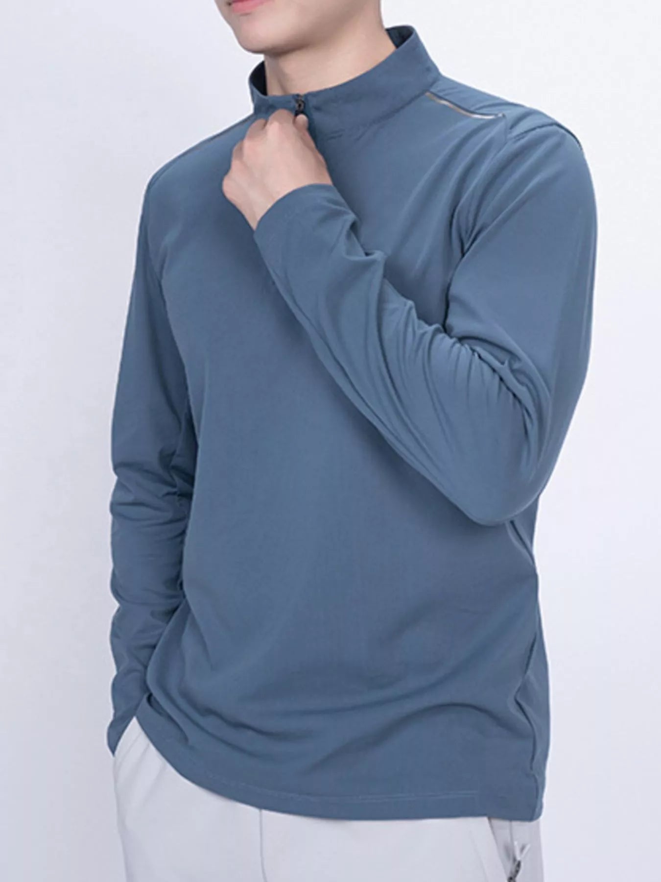 Men's Plus Size Long Sleeve Quarter Zip T-Shirt