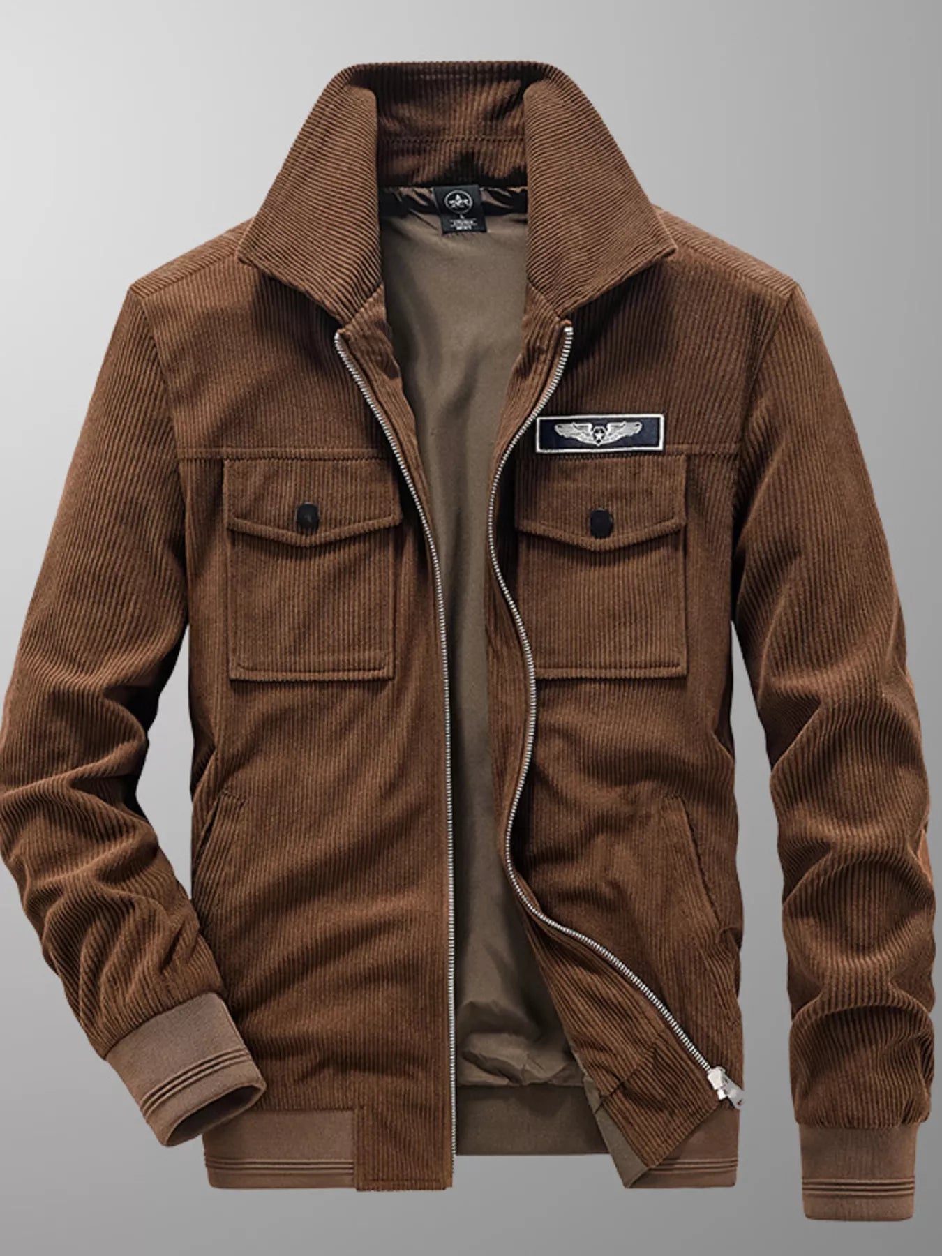Men's Plus Size Casual Corduroy Zip Up Jacket