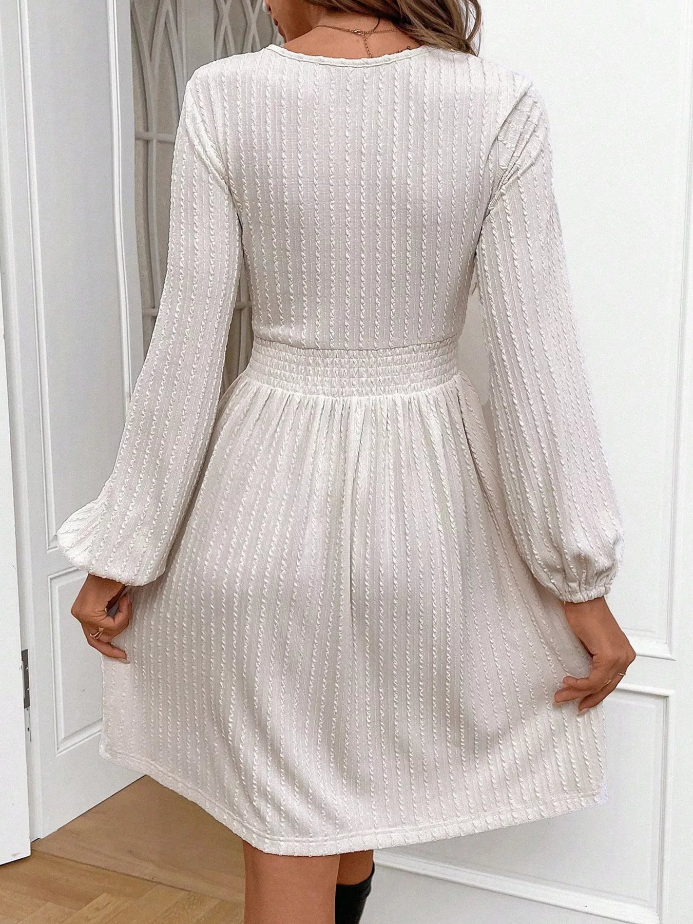 Textured Long Sleeve Mini Dress